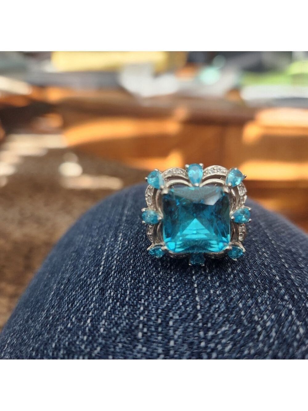 Aquamarine Ring, Sterling Silver Ring for Women, Boho Ring with Stone Blue Gemst - Picture 6 of 7